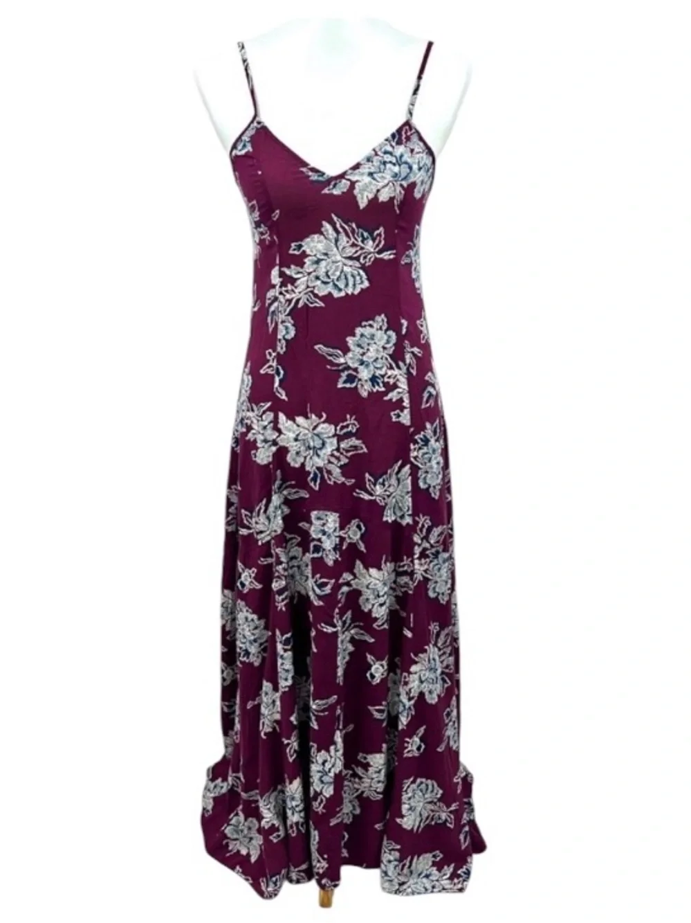 Abercrombie Maroon Floral Sleeveless V-neck Corset Back Boho Flowy Maxi Dress
